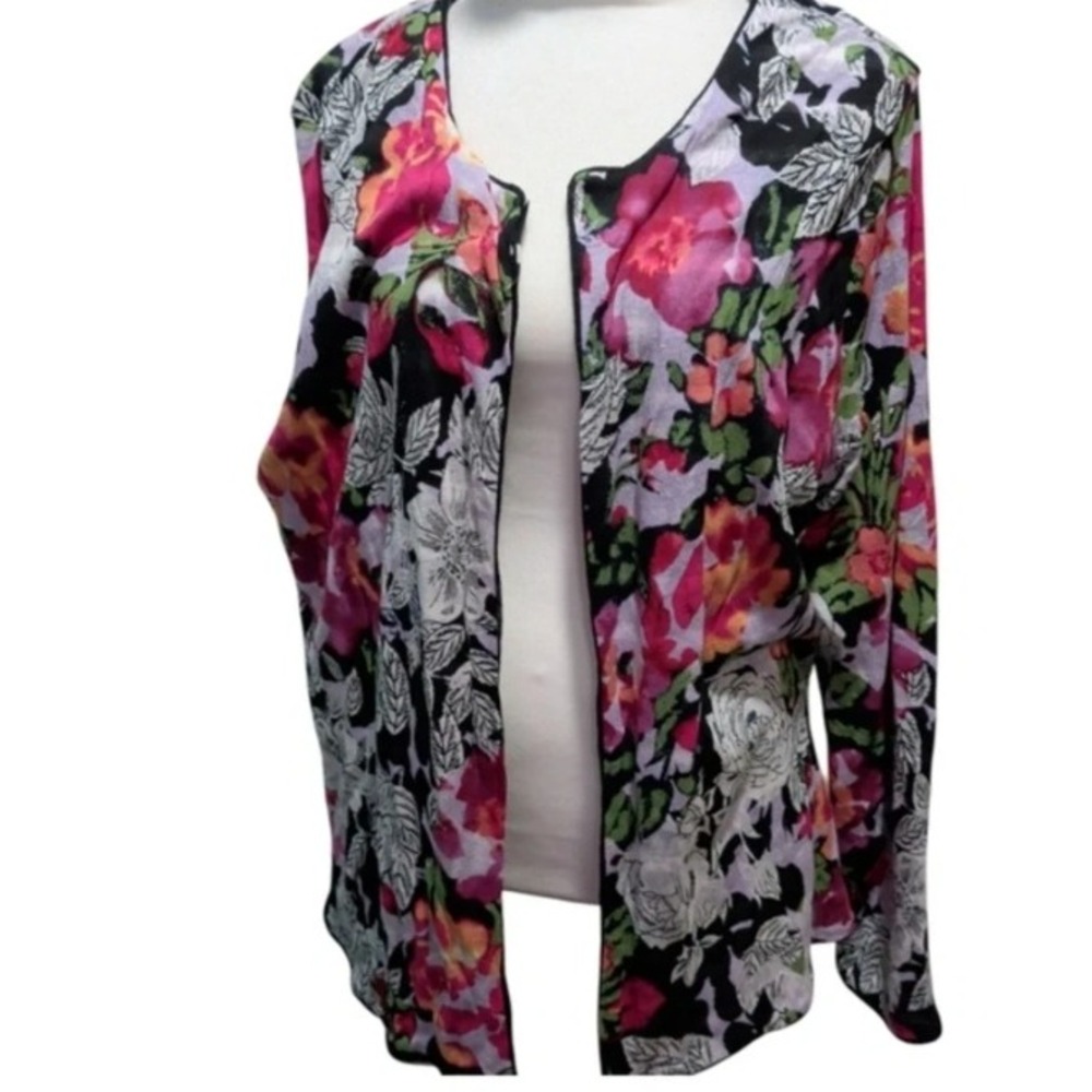 CJ Banks Reversible Cardigan Womens 1X Multicolor Floral Striped NWT